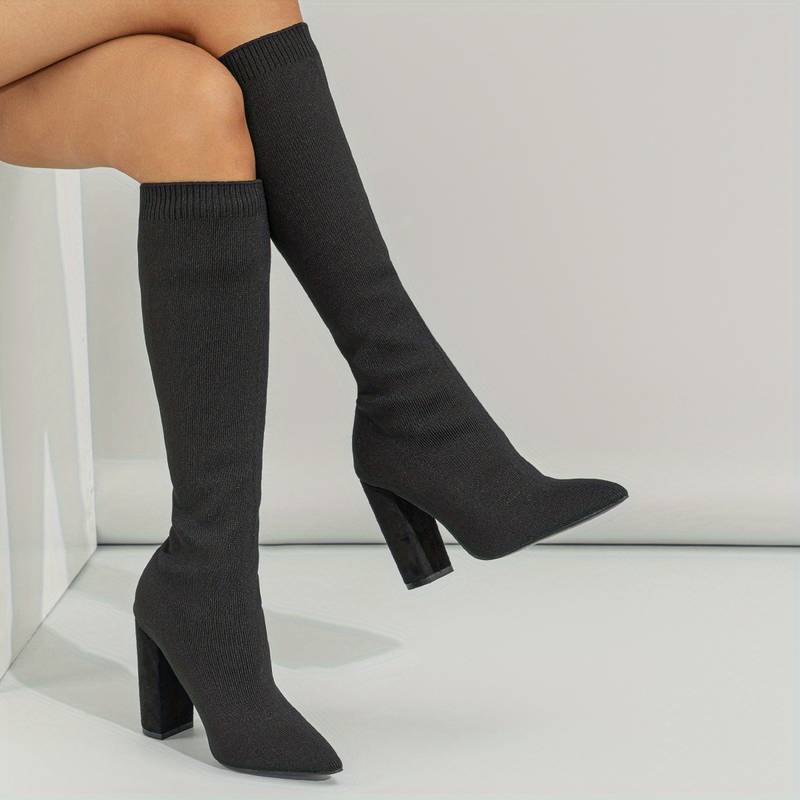 Addison | Women’s Knitted Sock Boots with Block Heel