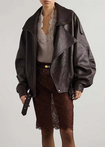Sarah | Women’s Belted Oversized Leather Bomber Jacket