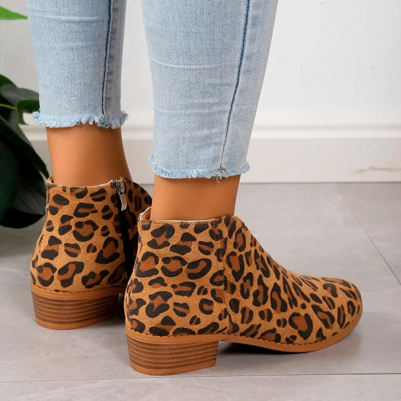 Camille | Women’s Leopard Print Ankle Boots with Zipper