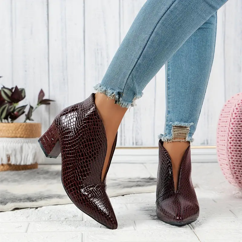 Natalie | Women's Stylish Reptile-Textured Ankle Boots