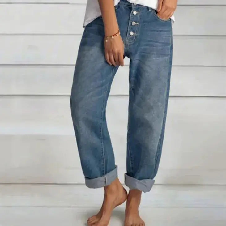 Rose | Women’s Trendy Relaxed Fit Button Jeans