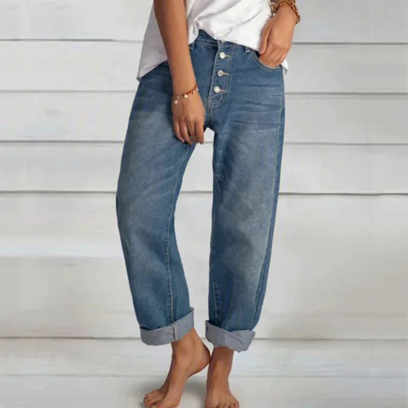Rose | Women’s Trendy Relaxed Fit Button Jeans