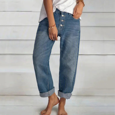 Rose | Women’s Trendy Relaxed Fit Button Jeans