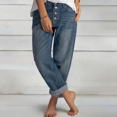 Rose | Women’s Trendy Relaxed Fit Button Jeans
