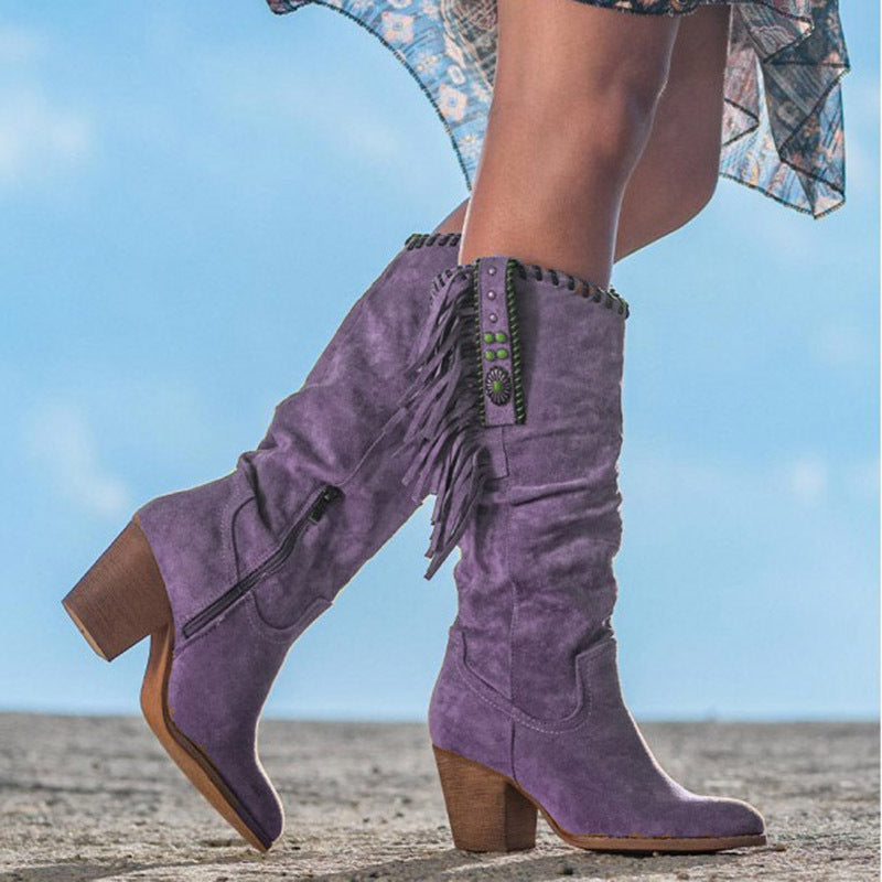 Alice | Women’s Fringe Boots with Wooden Heel