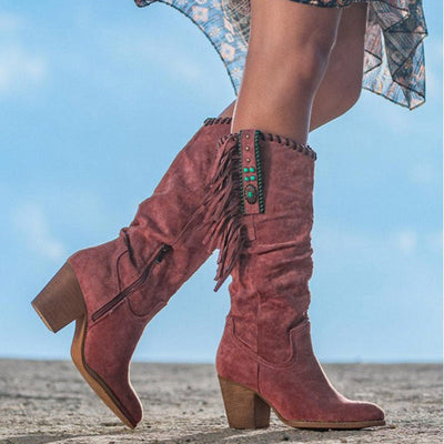 Alice | Women’s Fringe Boots with Wooden Heel