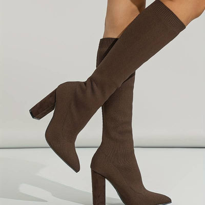 Addison | Women’s Knitted Sock Boots with Block Heel