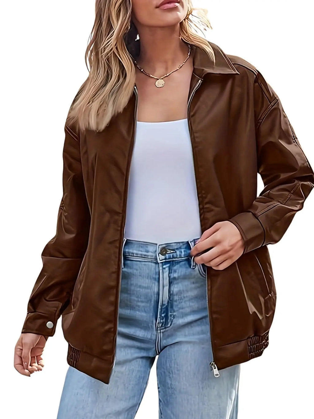 Rose | Women’s Classic Oversized Leather Bomber jacket