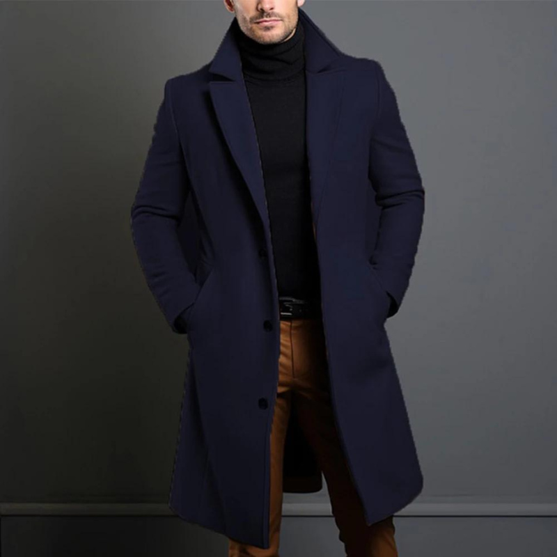 Jameson | Classic Long Overcoat with Lapel for Men