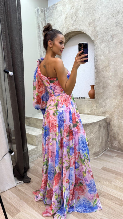 Ashley | Women’s One Shoulder Floral Maxi Split Dress