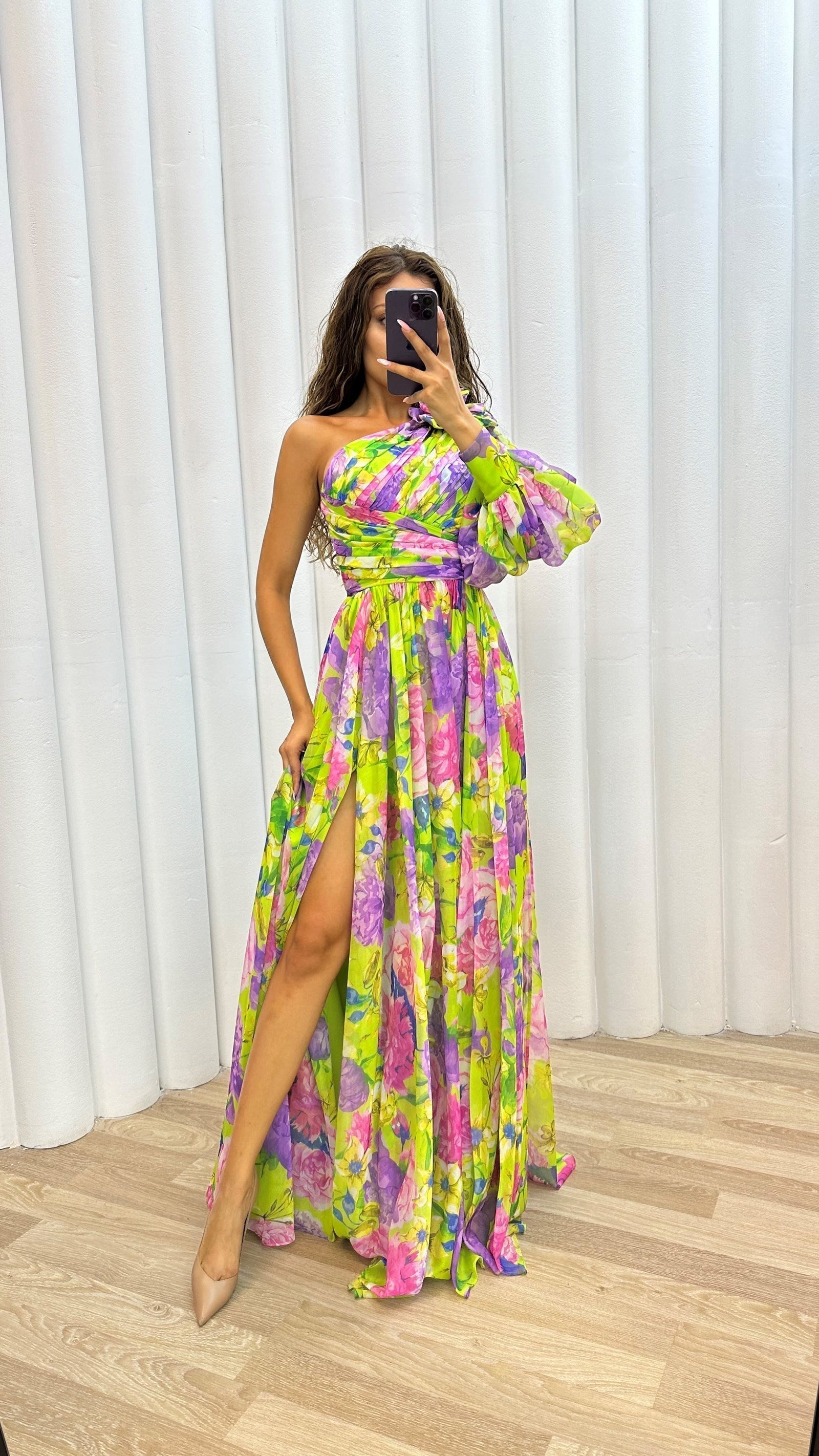 Ashley | Women’s One Shoulder Floral Maxi Split Dress