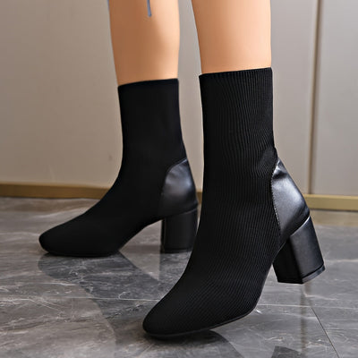 Hazel | Women’s Elegant Knit Ankle Boots with Block Heel
