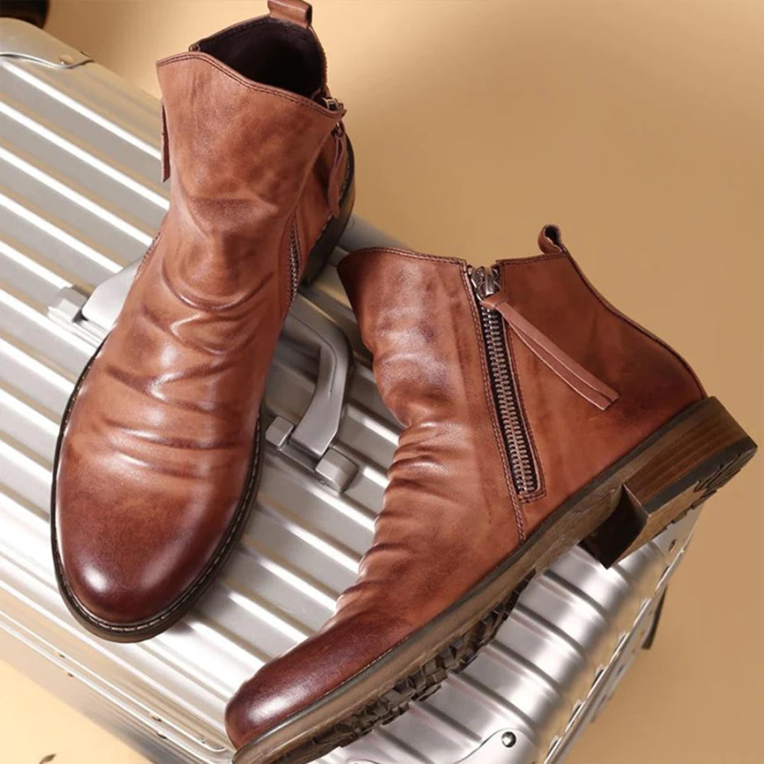Adrian | Durable Leather Ankle Boots With Zipper For Men