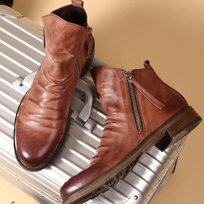 Adrian | Durable Leather Ankle Boots With Zipper For Men