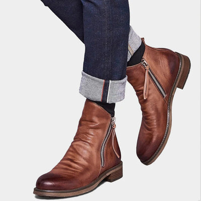 Adrian | Durable Leather Ankle Boots With Zipper For Men