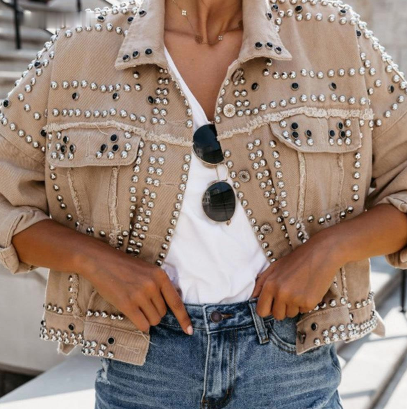 Rachel | Women’s Studded Short Cropped Casual Jacket
