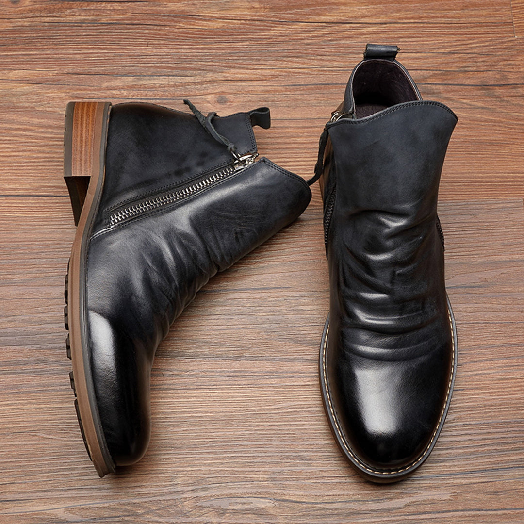 Adrian | Durable Leather Ankle Boots With Zipper For Men