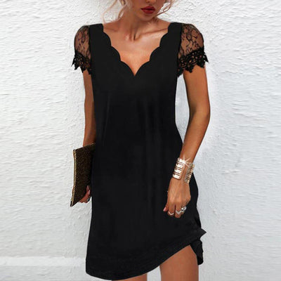 Jacklyn | Women’s Scalloped Neck Short Sleeve Mini Dress