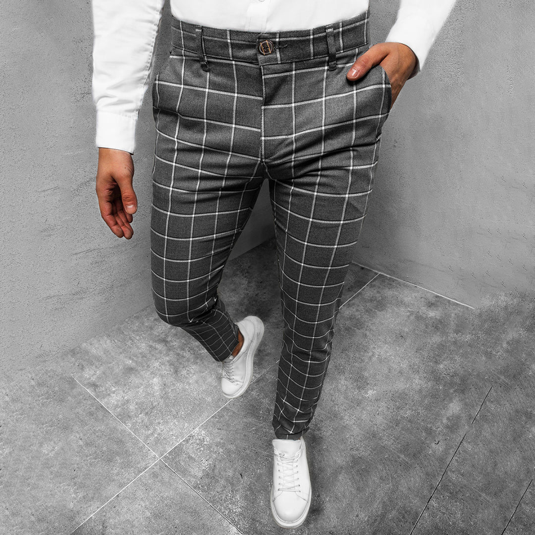 Daniel | Men's Tapered Grid Pattern Trousers