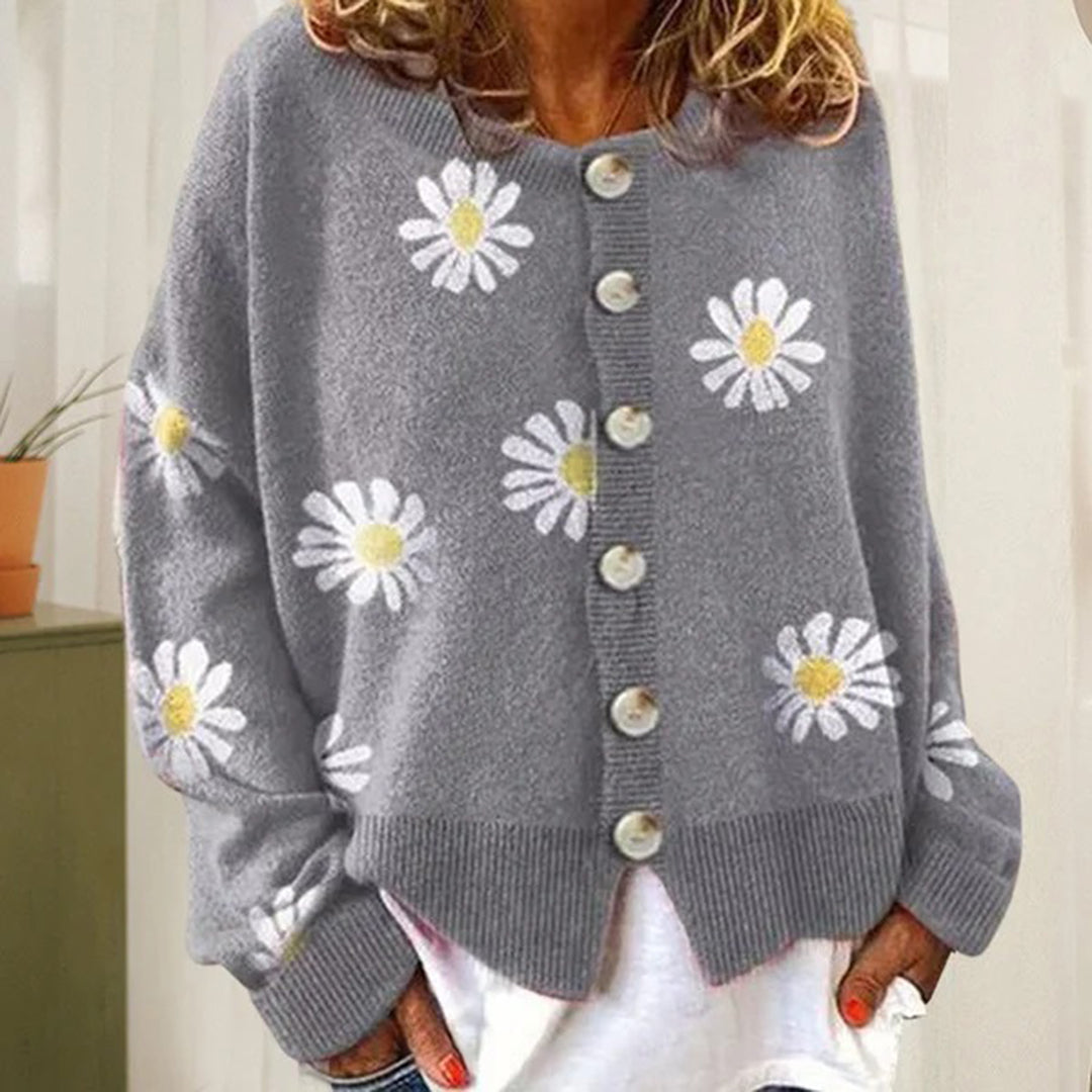Margaret | Women’s Floral Button-Up Relaxed Fit Winter Cardigan