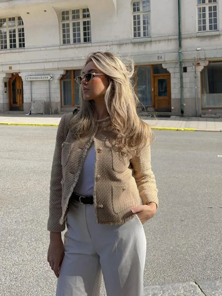 Clara | Short Tweed Blazer Jacket with Buttons for Women