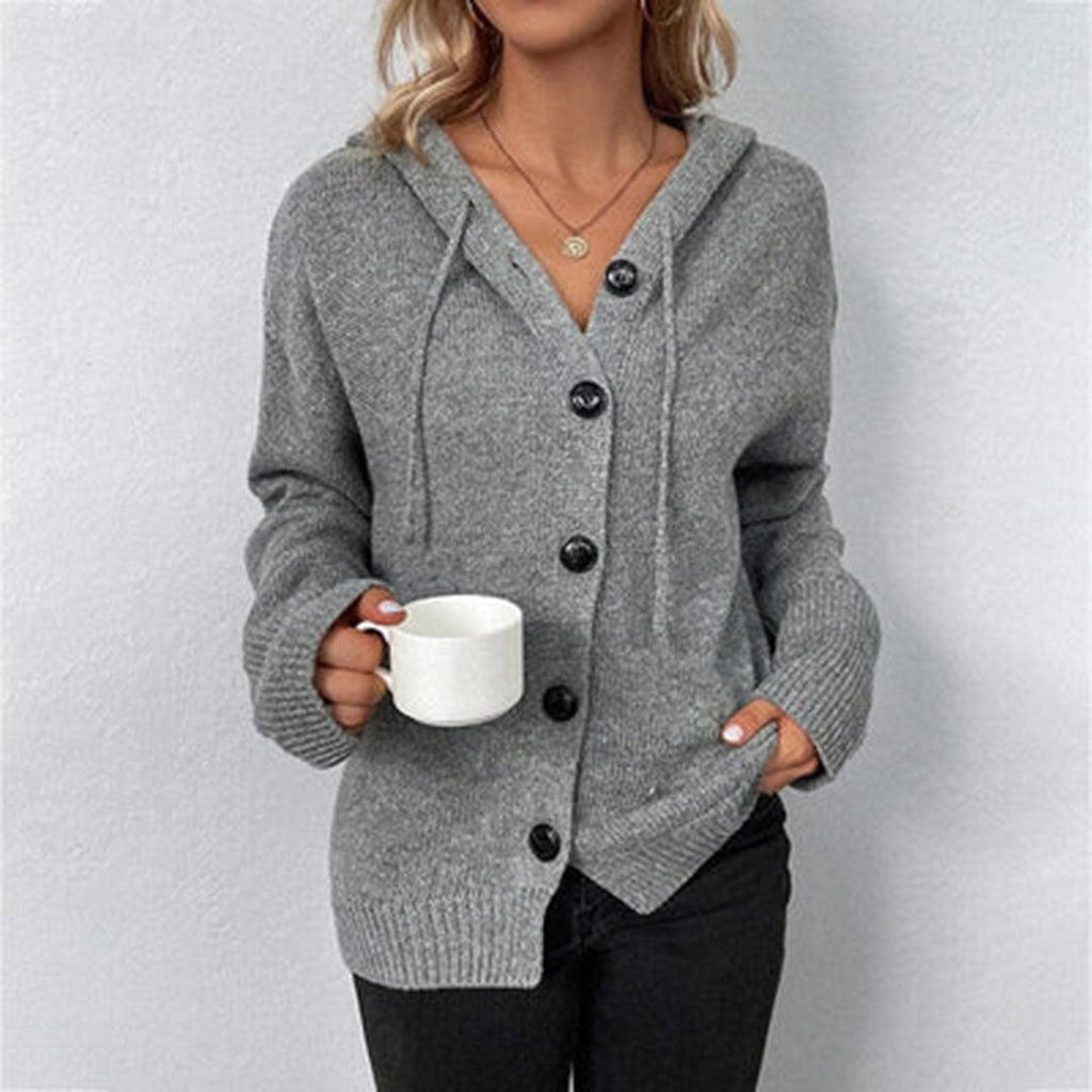 Hazel | Women’s Hooded Knit Open Front Button Cardigan