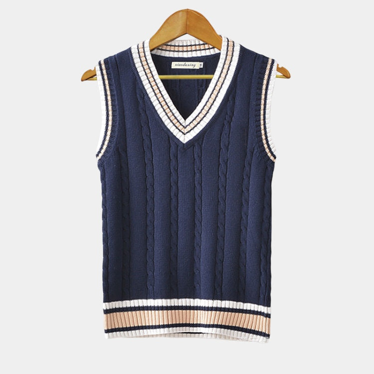 Charles | Men’s V-Neck Cable Knit Sleeveless Sweater Vest