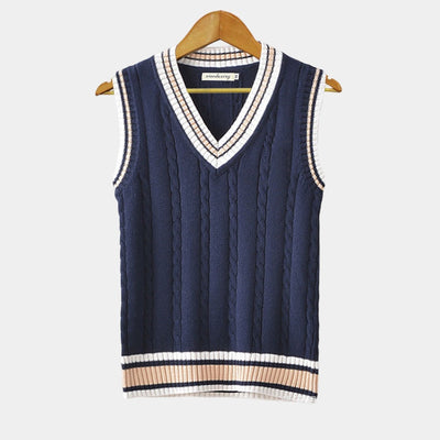 Charles | Men’s V-Neck Cable Knit Sleeveless Sweater Vest