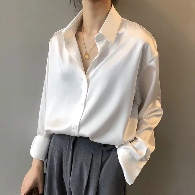 Stella | Women’s Long Sleeve Button Down Satin Blouses