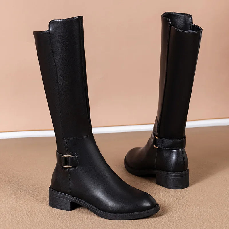 Daisy | Women's Knee-High Leather Boots with Buckle