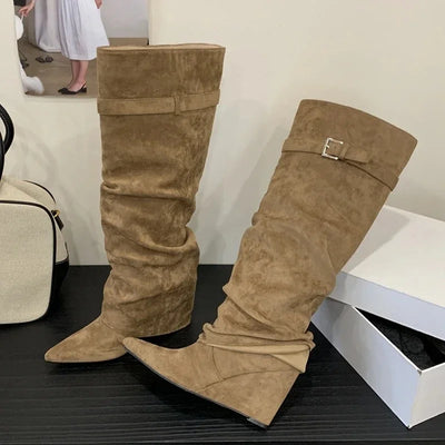 Michelle | Women’s Leather Thigh-High Boots with Buckle