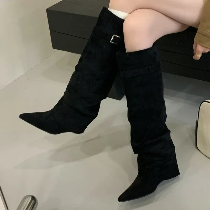 Michelle | Women’s Leather Thigh-High Boots with Buckle