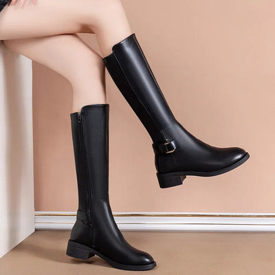 Daisy | Women's Knee-High Leather Boots with Buckle