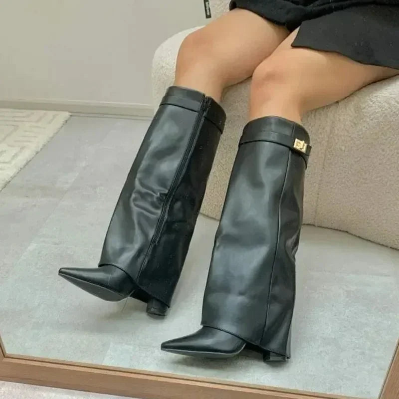 Mia | Women’s Leather Thigh-High Boots with Buckle