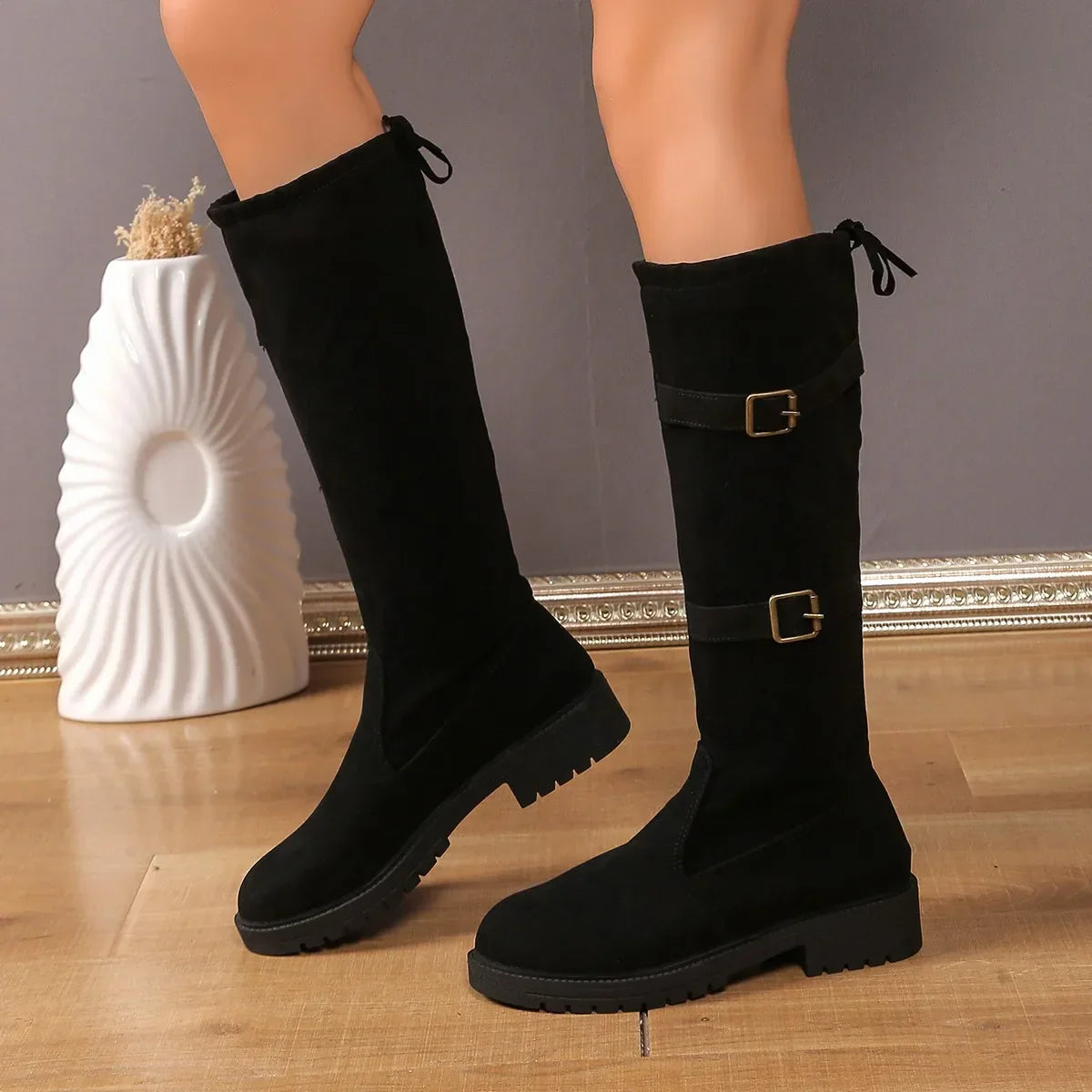 Dana | Women's Knee-High Boots with Buckle and Laces