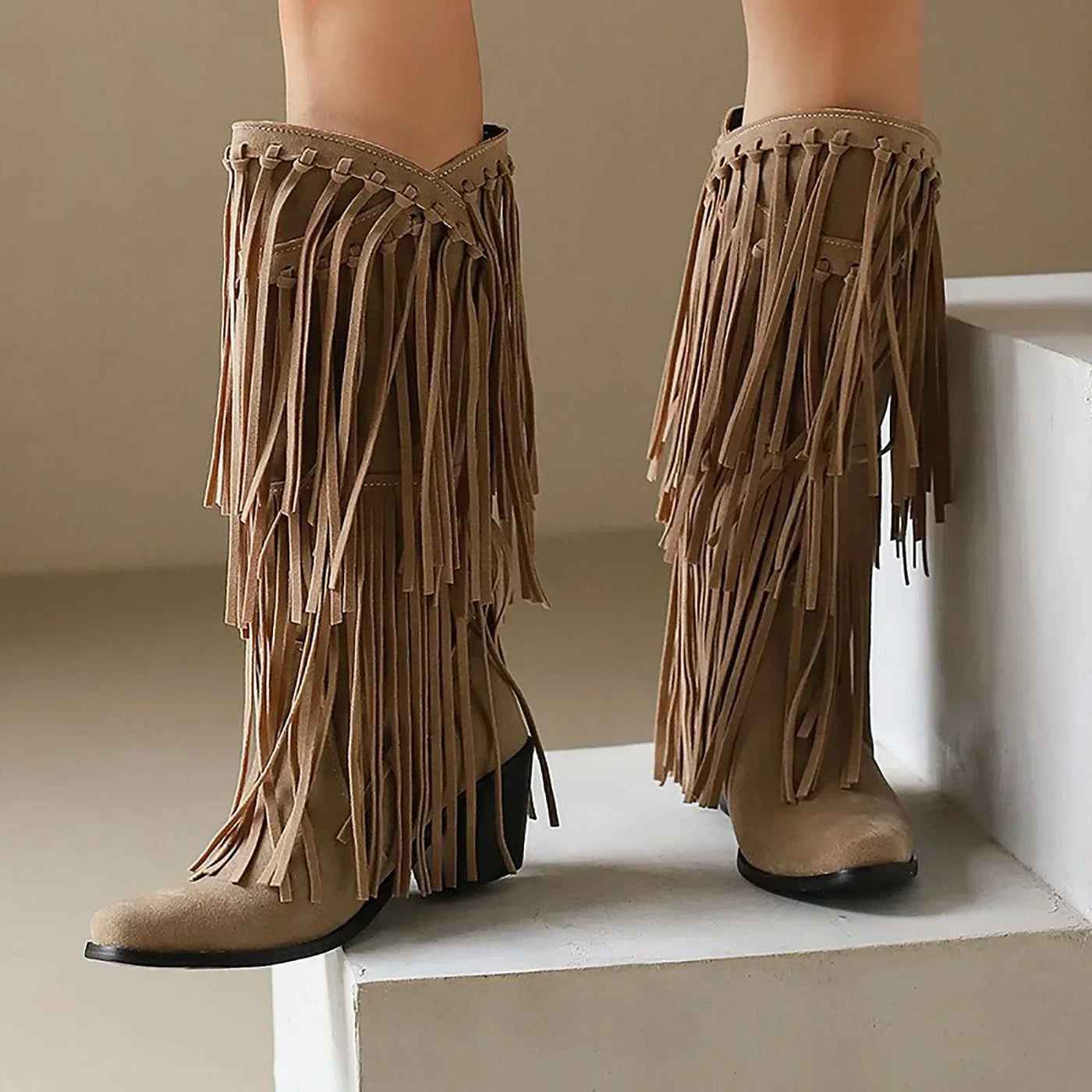 Jessica | Women’s Fringe Knee-High Boots Western Style