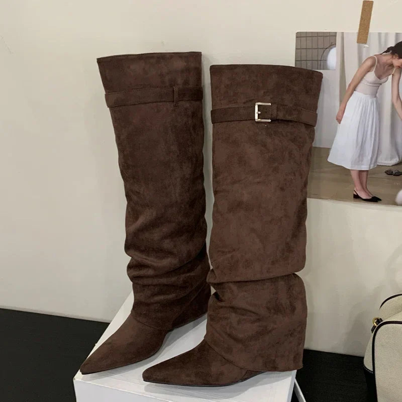 Michelle | Women’s Leather Thigh-High Boots with Buckle