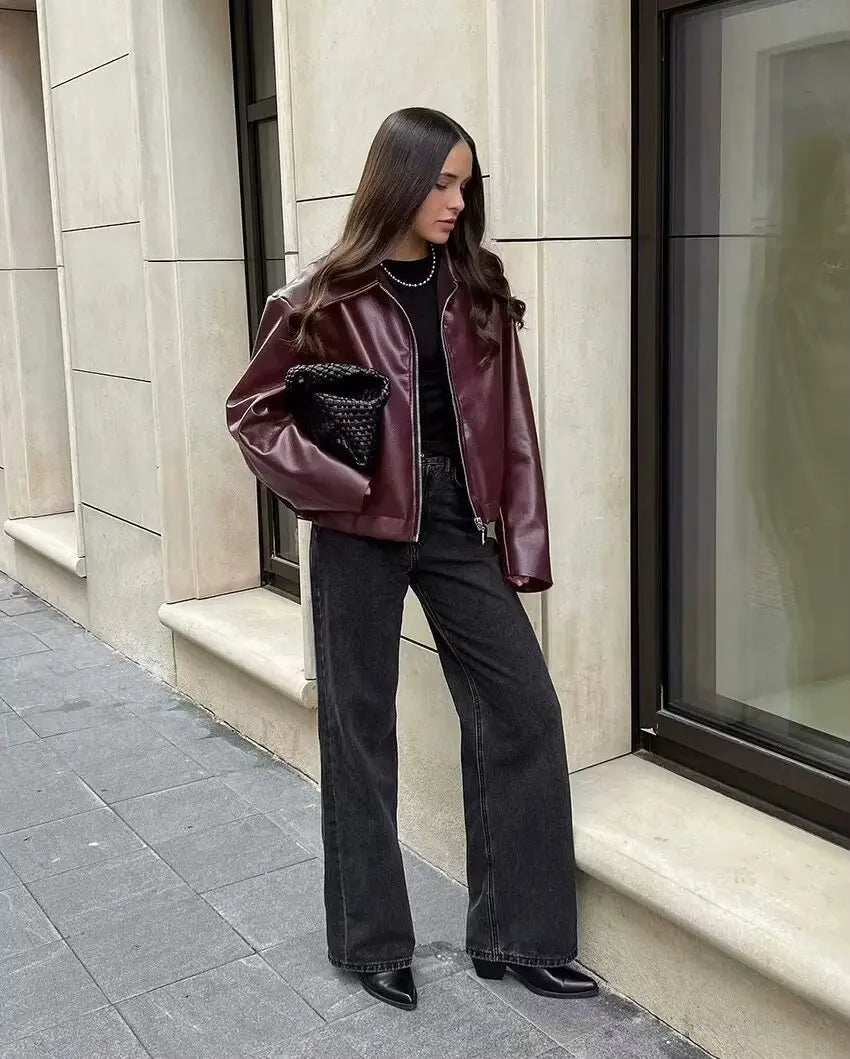 Harper | Women's Faux Leather Bomber Jacket