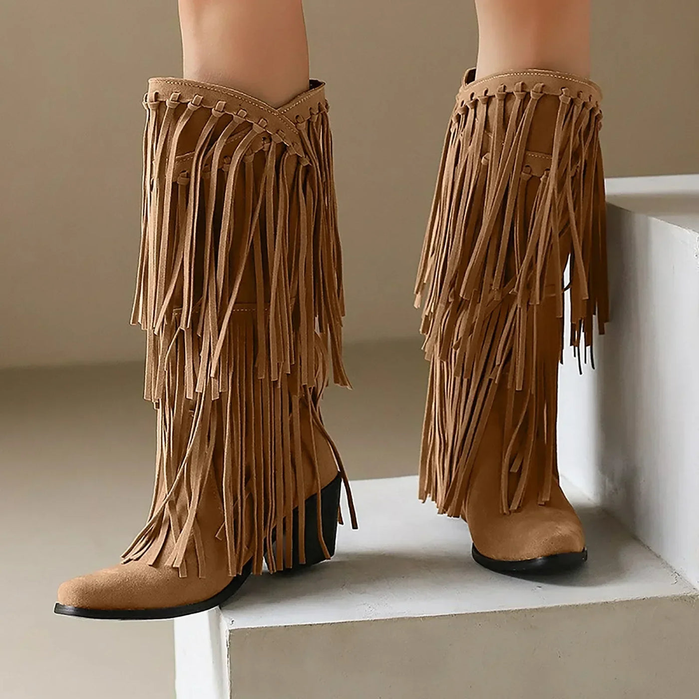 Jessica | Women’s Fringe Knee-High Boots Western Style