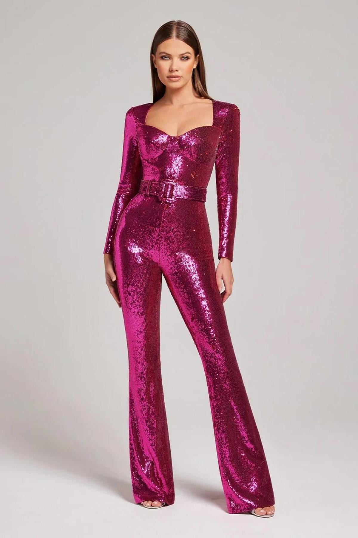 Bianca | Women Sparkly Sequin Belted Evening Jumpsuit