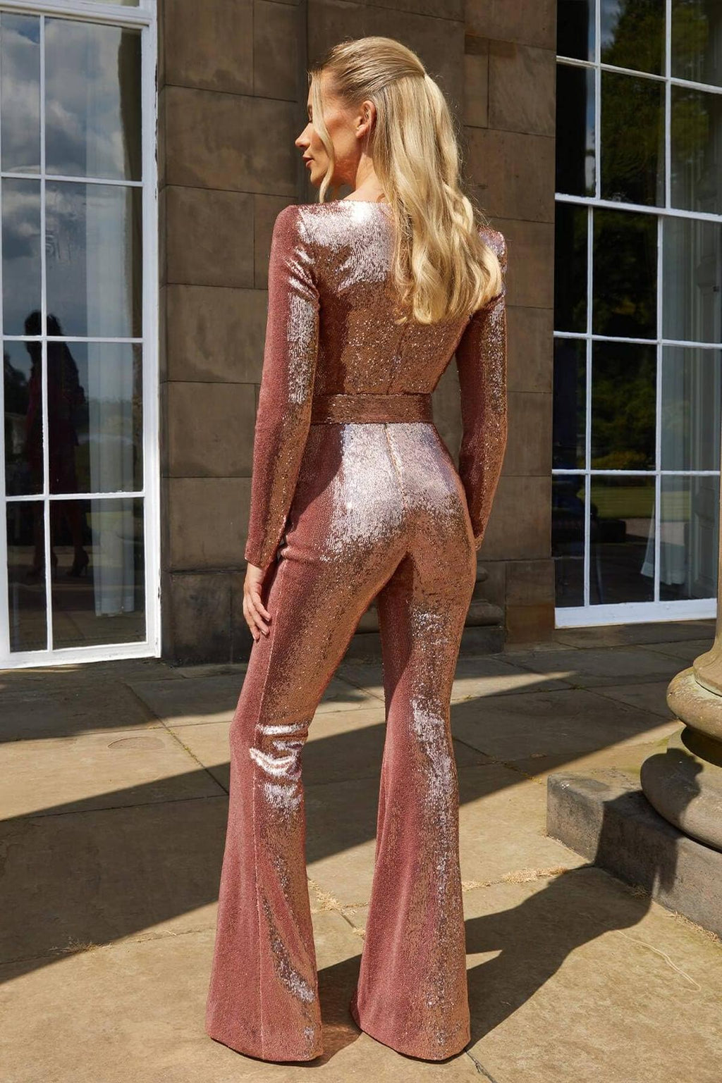 Bianca | Women Sparkly Sequin Belted Evening Jumpsuit