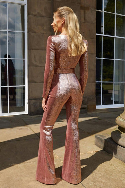 Bianca | Women Sparkly Sequin Belted Evening Jumpsuit