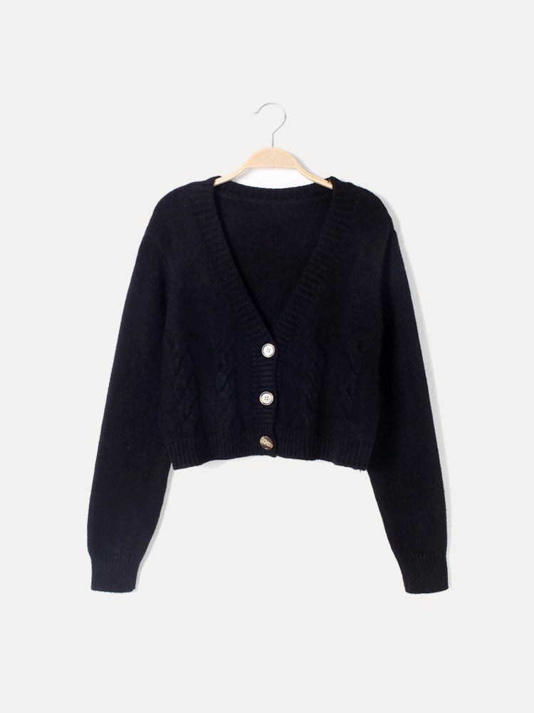 Ella | Women’s Buttoned V-Neck Knit Crop Sweater