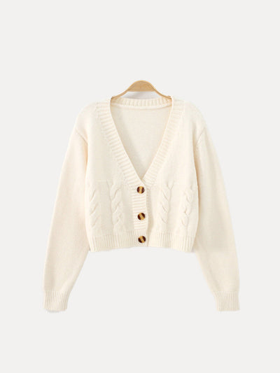 Ella | Women’s Buttoned V-Neck Knit Crop Sweater