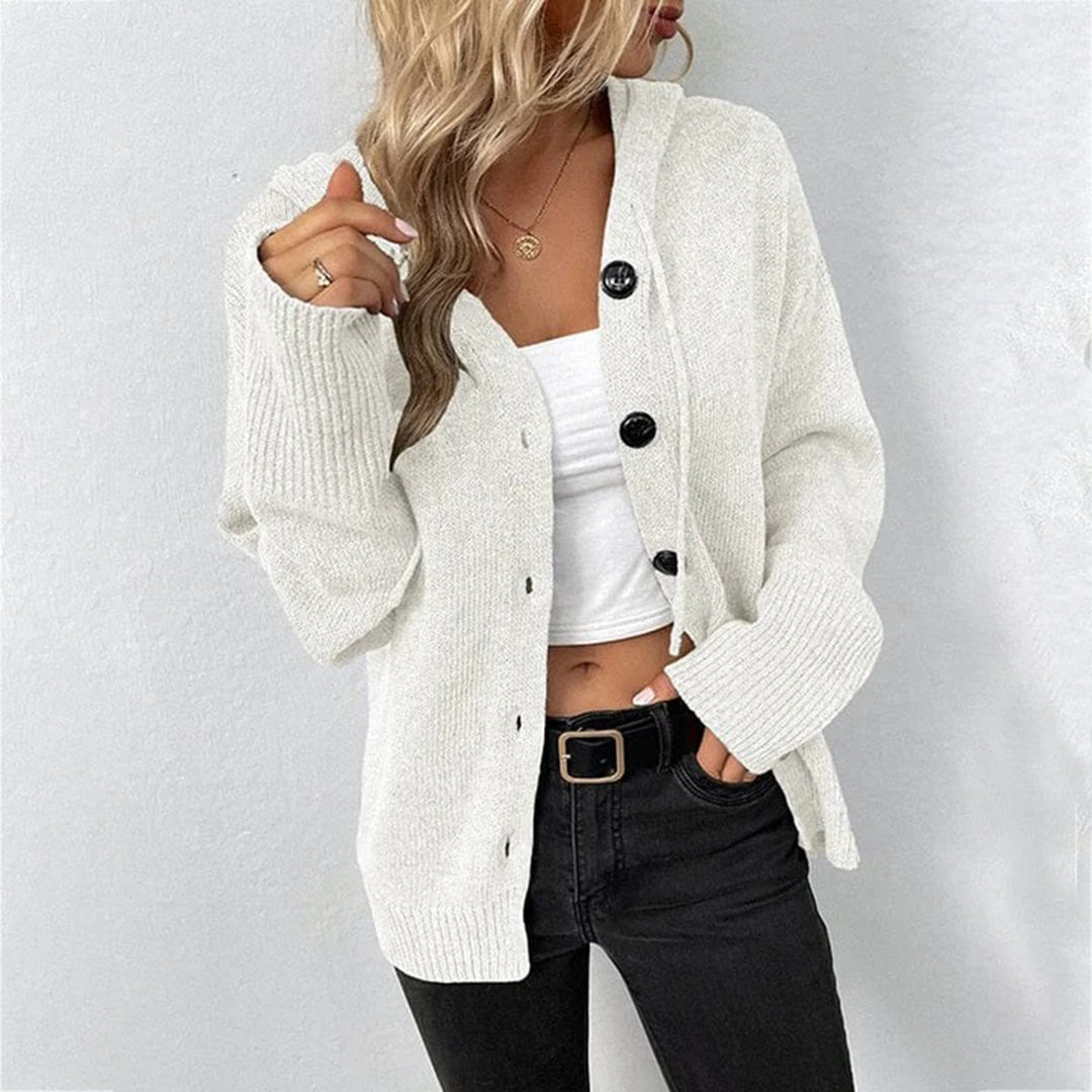 Hazel | Women’s Hooded Knit Open Front Button Cardigan