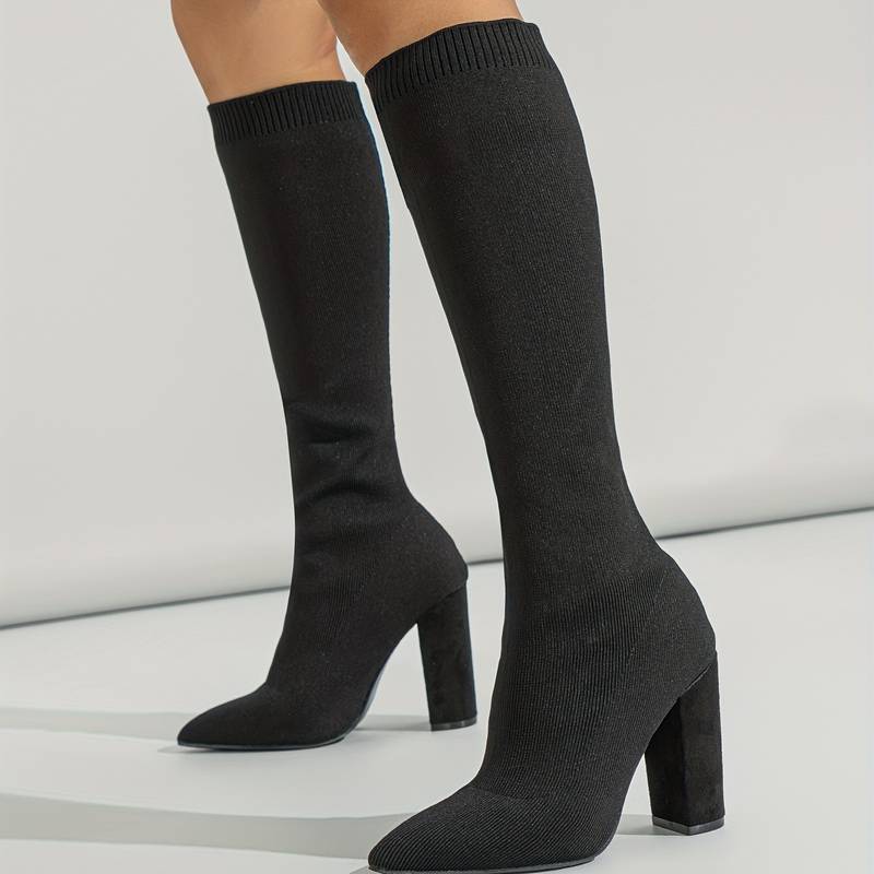 Addison | Women’s Knitted Sock Boots with Block Heel