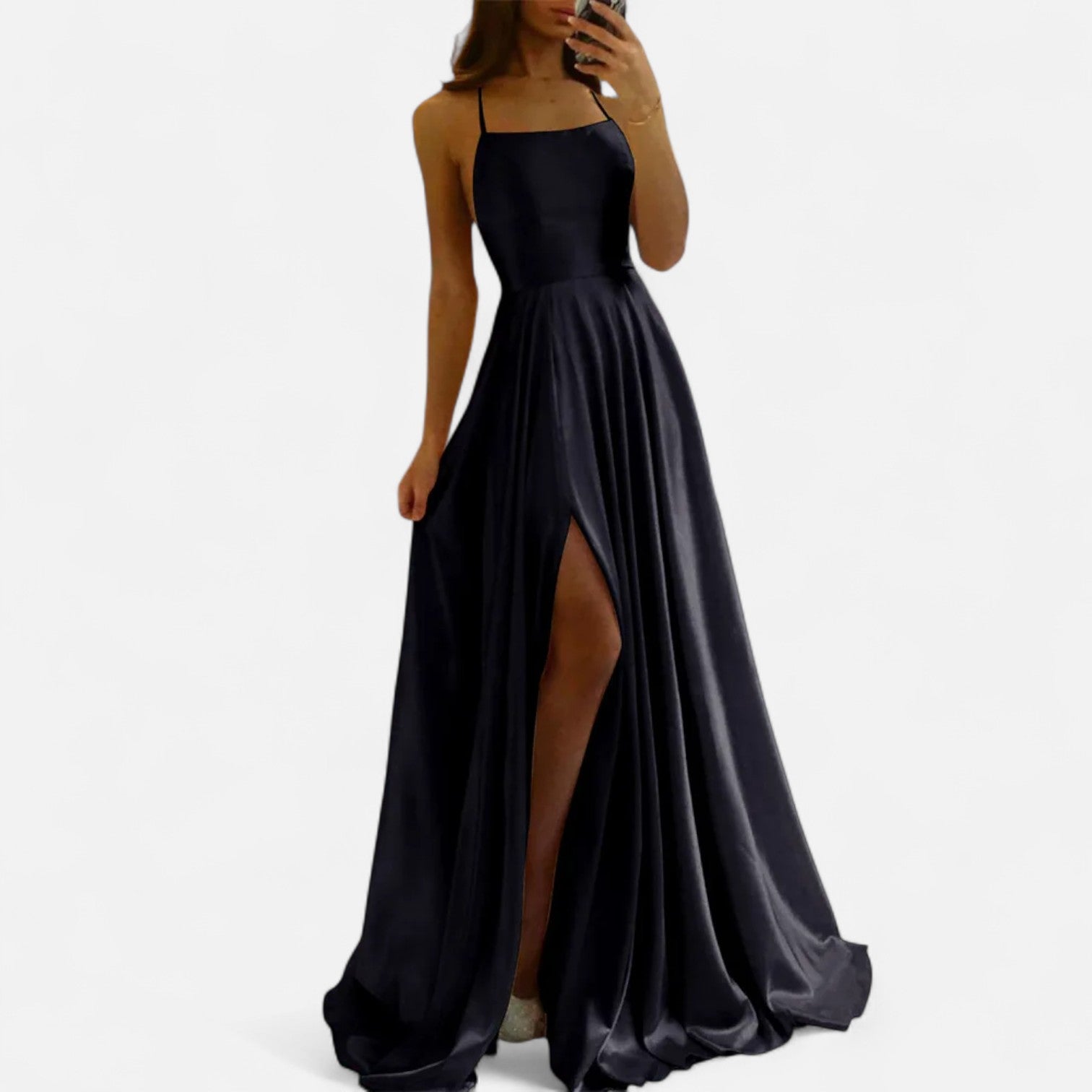 Gabrielle | Women’s Modern Fit Satin Slit  Maxi Dress