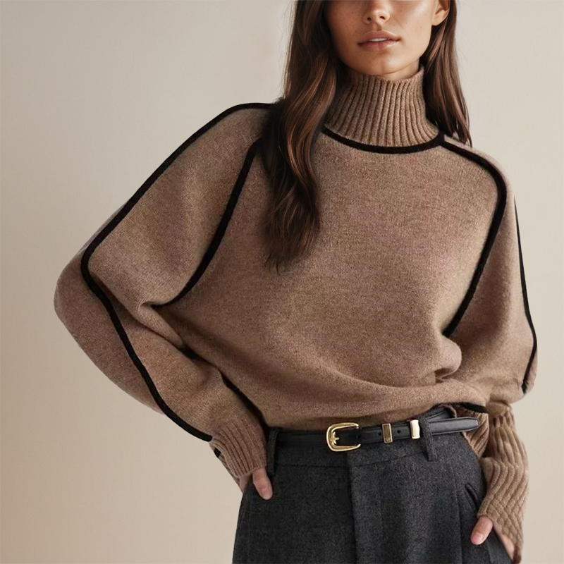 Charlotte | Women’s Ribbed Turtleneck Sweater with Side Stripes