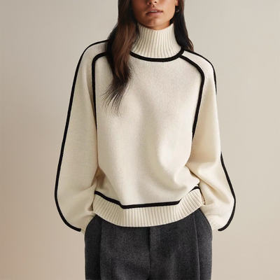 Charlotte | Women’s Ribbed Turtleneck Sweater with Side Stripes
