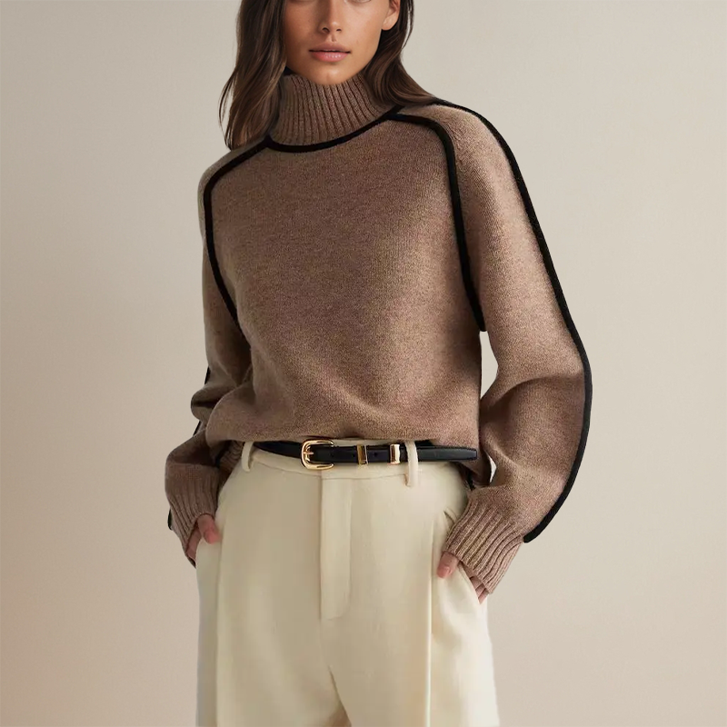 Charlotte | Women’s Ribbed Turtleneck Sweater with Side Stripes